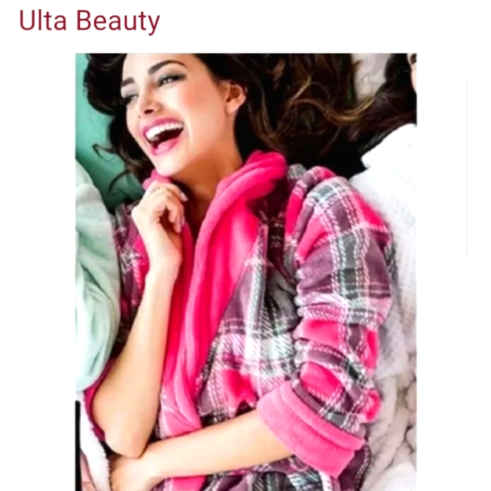 Ulta Beauty Hot Pink & Grey Plaid 35" Long Plush Bathrobe S/M